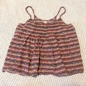 Aerie Smocked Red Patterned Flowy Tank Top Size M